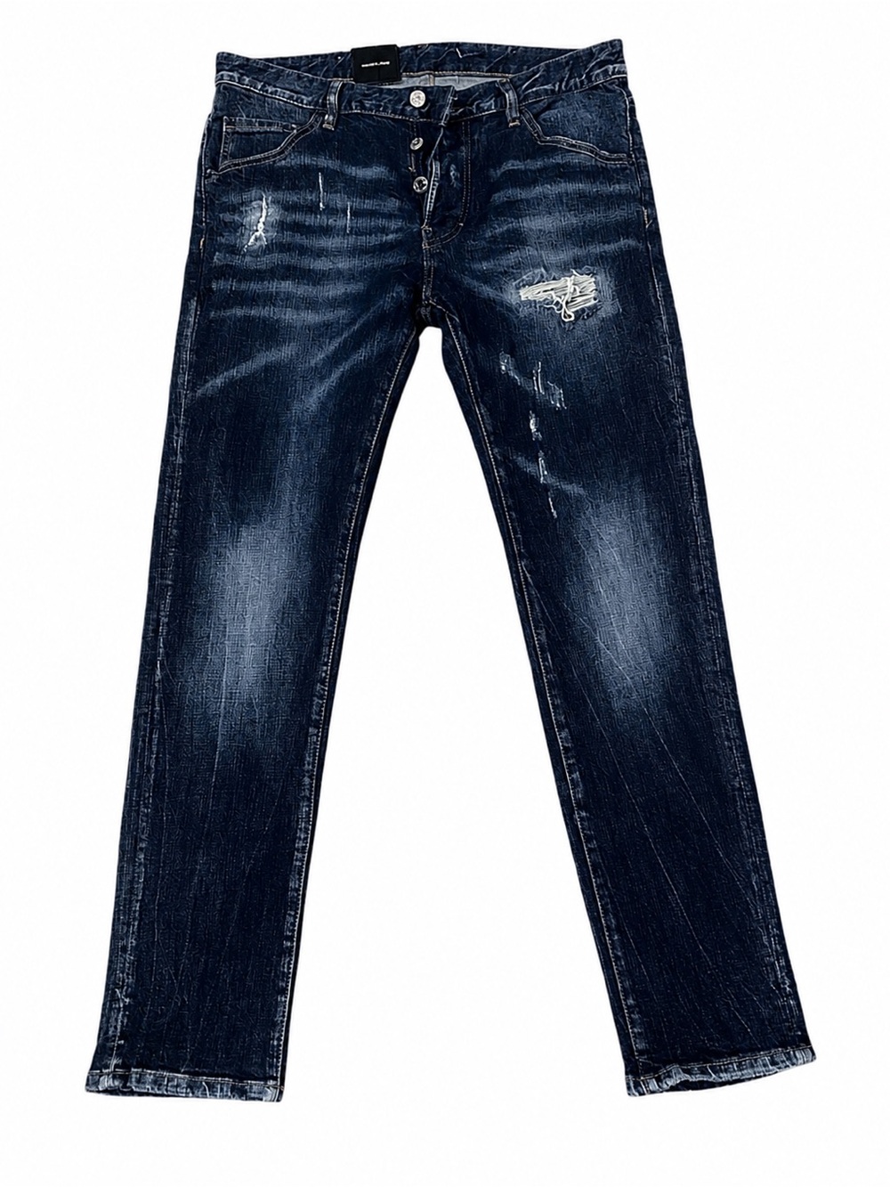 DSQUARED2 Men’s Dark Blue Slim Straight Distressed Jeans